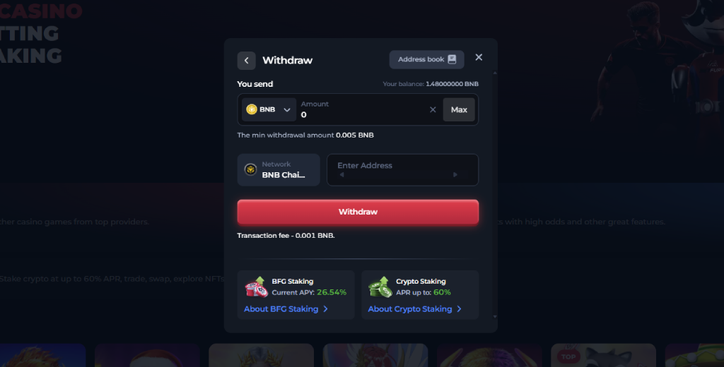 BetFury BNB withdrawal interface 2026
