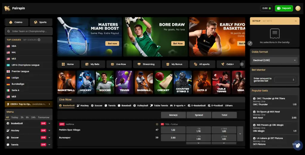 Fairspin casino sportsbook interface 2026