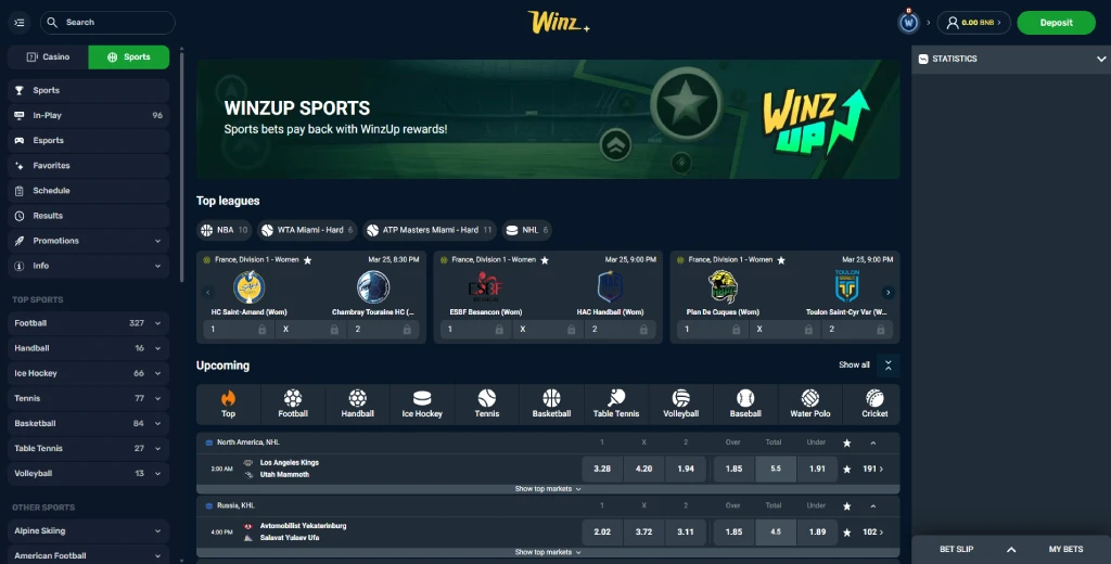 Winz.io casino sportsbook lobby