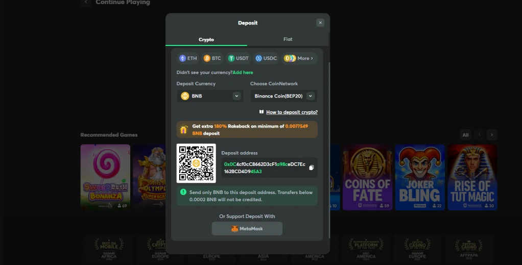 BC.Game casino bnb bep20 deposit cashier