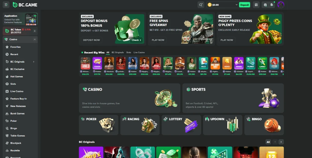 BC.Game casino homepage lobby 2026