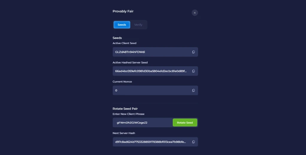 Rainbet casino originals provably fair verification tool