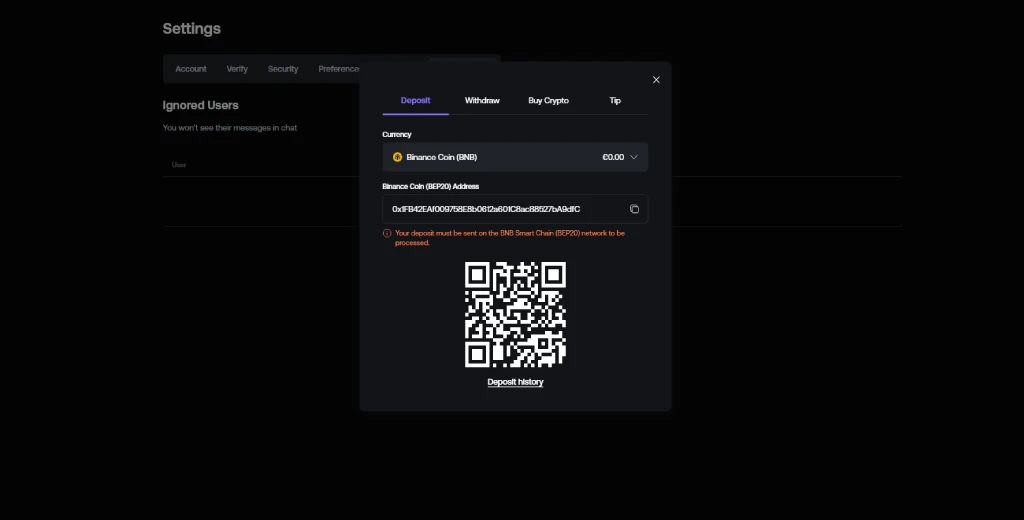 Shuffle casino bnb bep20 deposit cashier interface