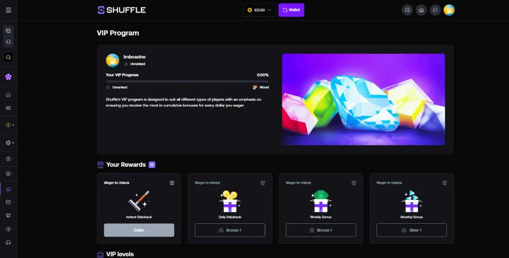 Shuffle casino VIP program showcase