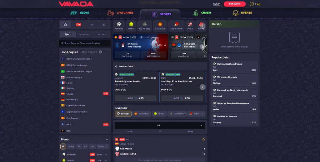 Vavada casino sportsbook lobby