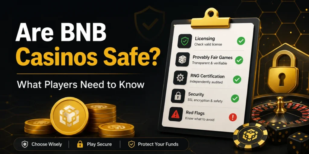 Are BNB casinos safe checklist showing licensing provably fair games and red flags to check