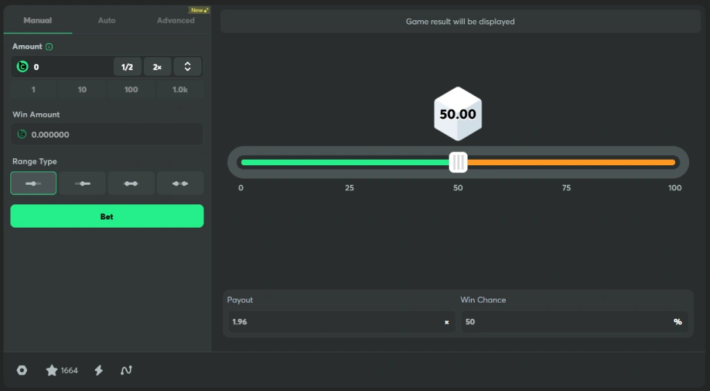 BC.Game Dice screen for BNB users with provably fair verification and crypto originals lobby