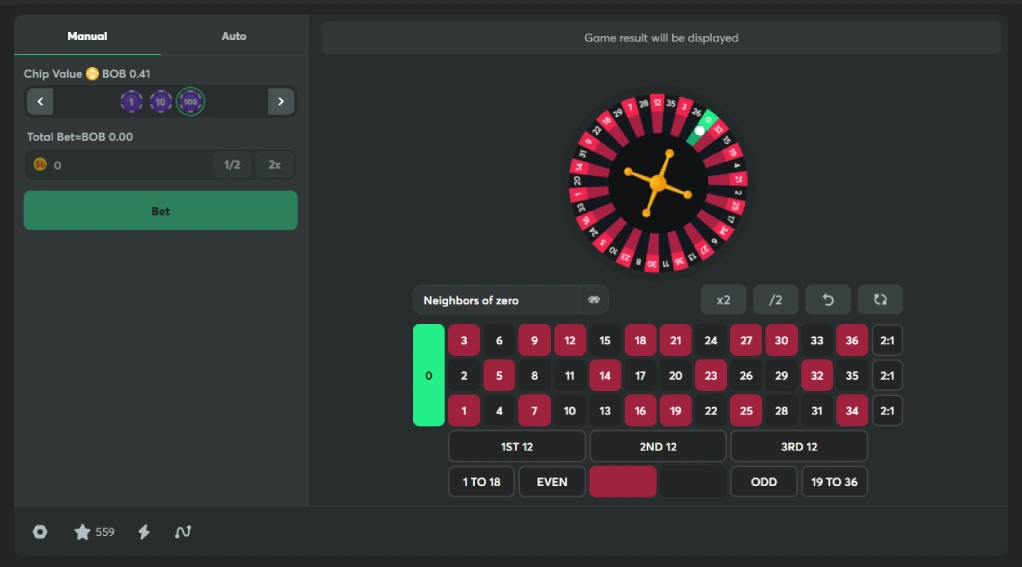 BC.Game roulette for BNB players with European roulette layout and crypto casino balance controls