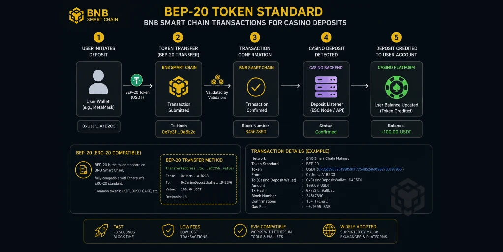 BEP-20 token standard diagram showing how tokens move on BNB Smart Chain
