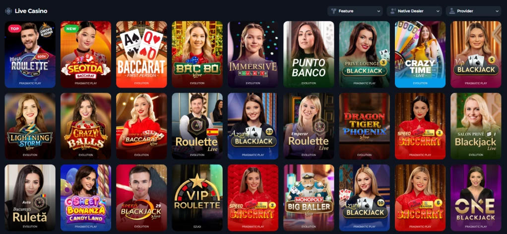 BetFury BNB live casino lobby showing provider filters and live dealer game categories