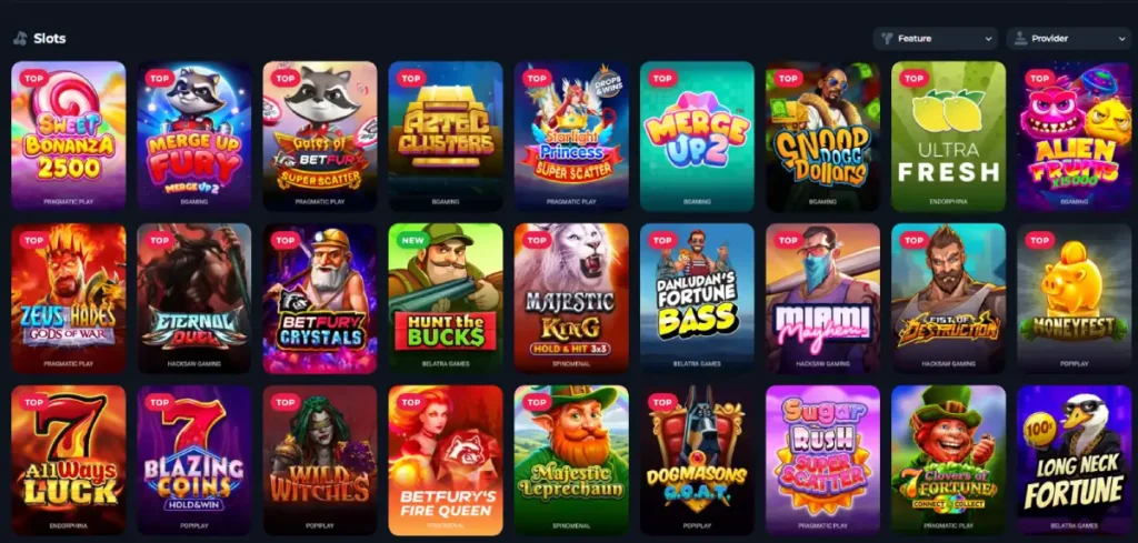 BetFury slot games available for BNB players