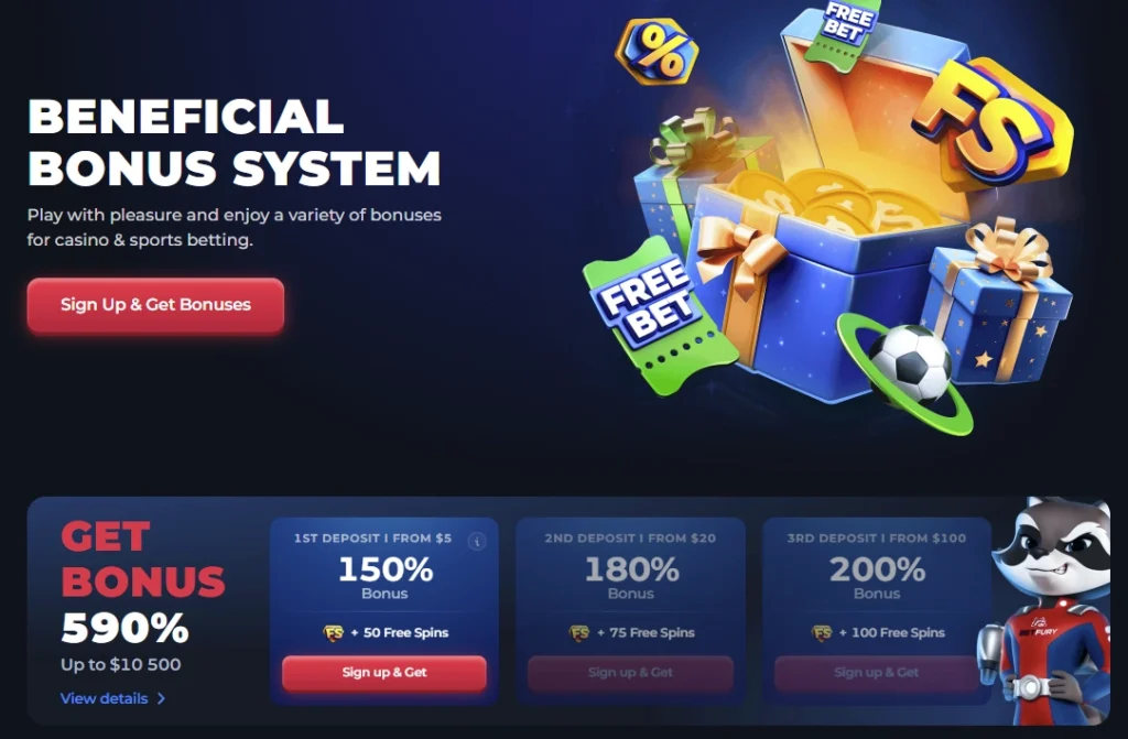BetFury BNB welcome bonus with multi-deposit match, free spins and BFG rewards