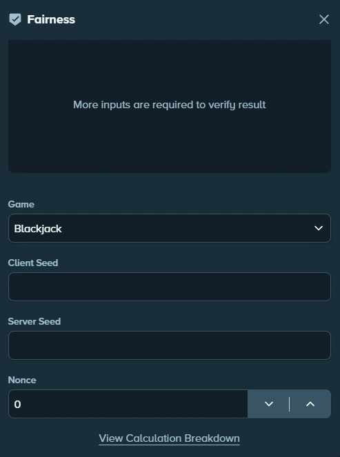 Provably fair BNB blackjack verification diagram showing server seed, client seed, nonce, card shuffle, and verified hand result