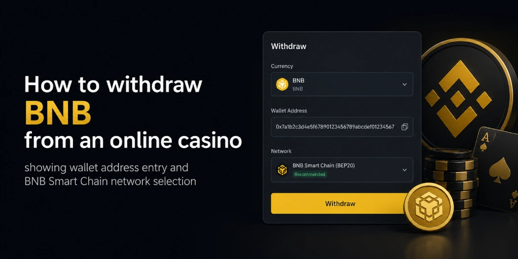How to withdraw BNB from an online casino showing wallet address entry and BNB Smart Chain network selection