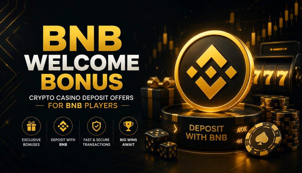 Dark professional hero banner for BNB welcome bonus offers with Binance Coin inspired deposit rewards