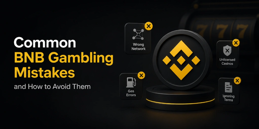 Common BNB gambling mistakes including wrong network sends gas errors and unlicensed casinos