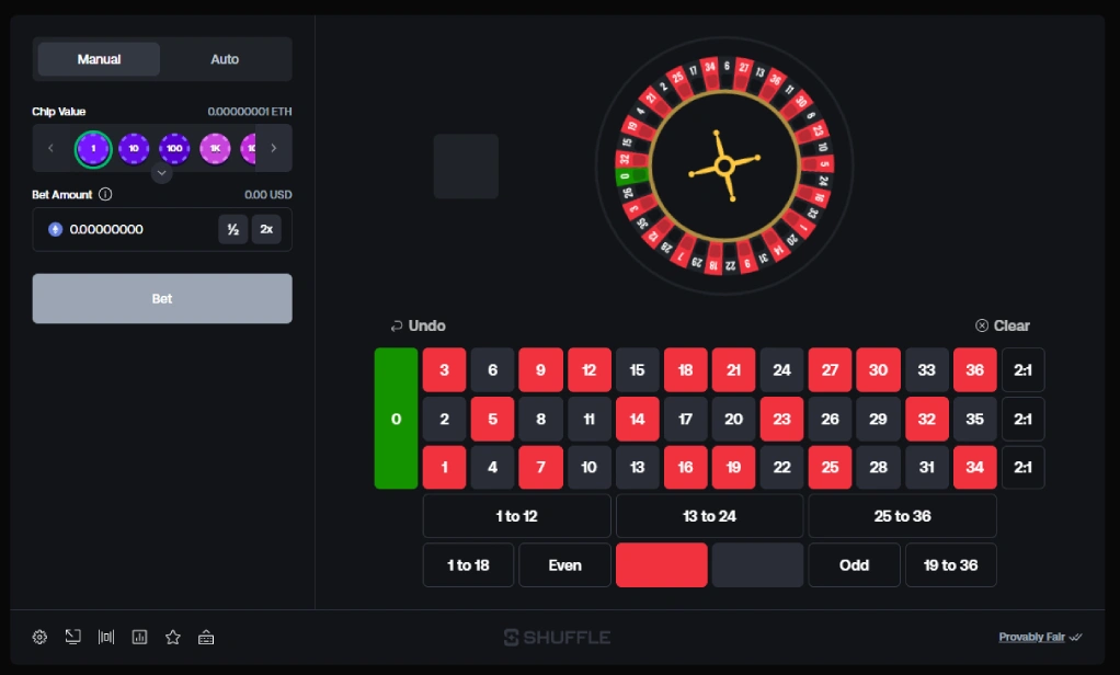 Shuffle casino roulette and originals lobby for BNB players with clean crypto betting interface